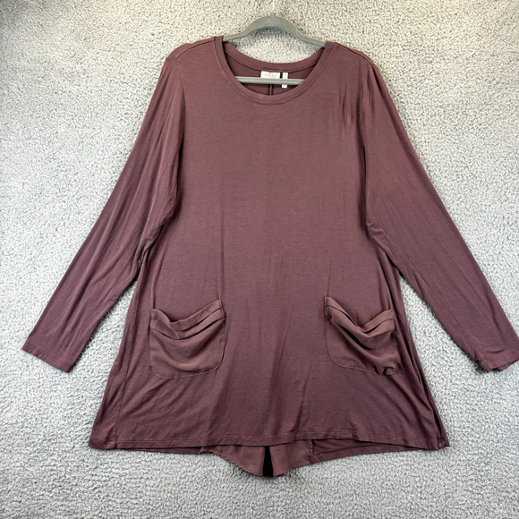 LOGO Lori Goldstein Tunic XL Lagenlook Chiffon Flowy Soft Comfort Pockets Purple - Picture 1 of 10